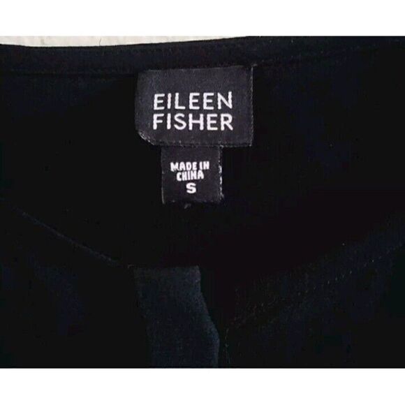 EILEEN FISHER Crepe Silk Black Button Up Long Sleeve Blouse Size Small - Picture 2 of 6